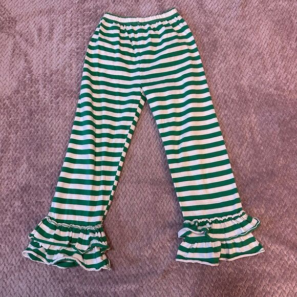 Girl’s Green and White Ruffle Pants Size 6/7 - Picture 1 of 11